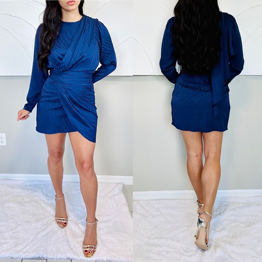 Ronny Kobo Shanaya Drape Mini Dress Navy Zebra